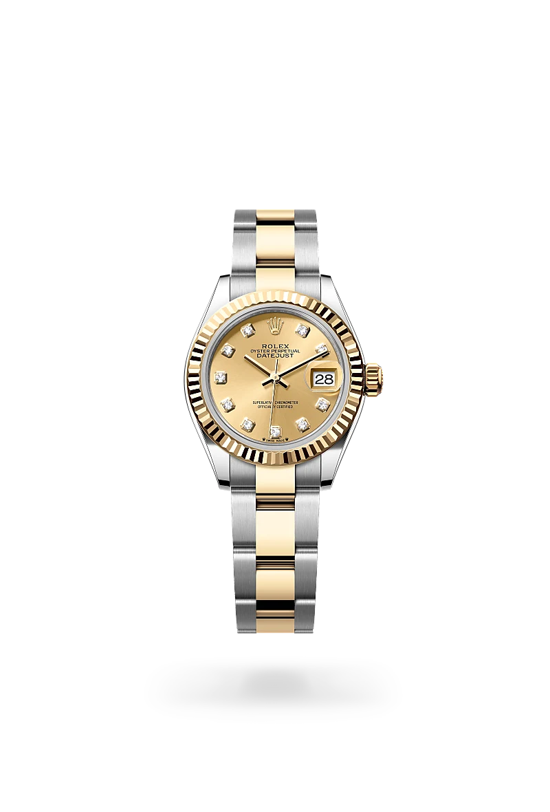 Rolex 2024 Lady-Datejust 28mm Steel And Gold Champagne Diamond Dial