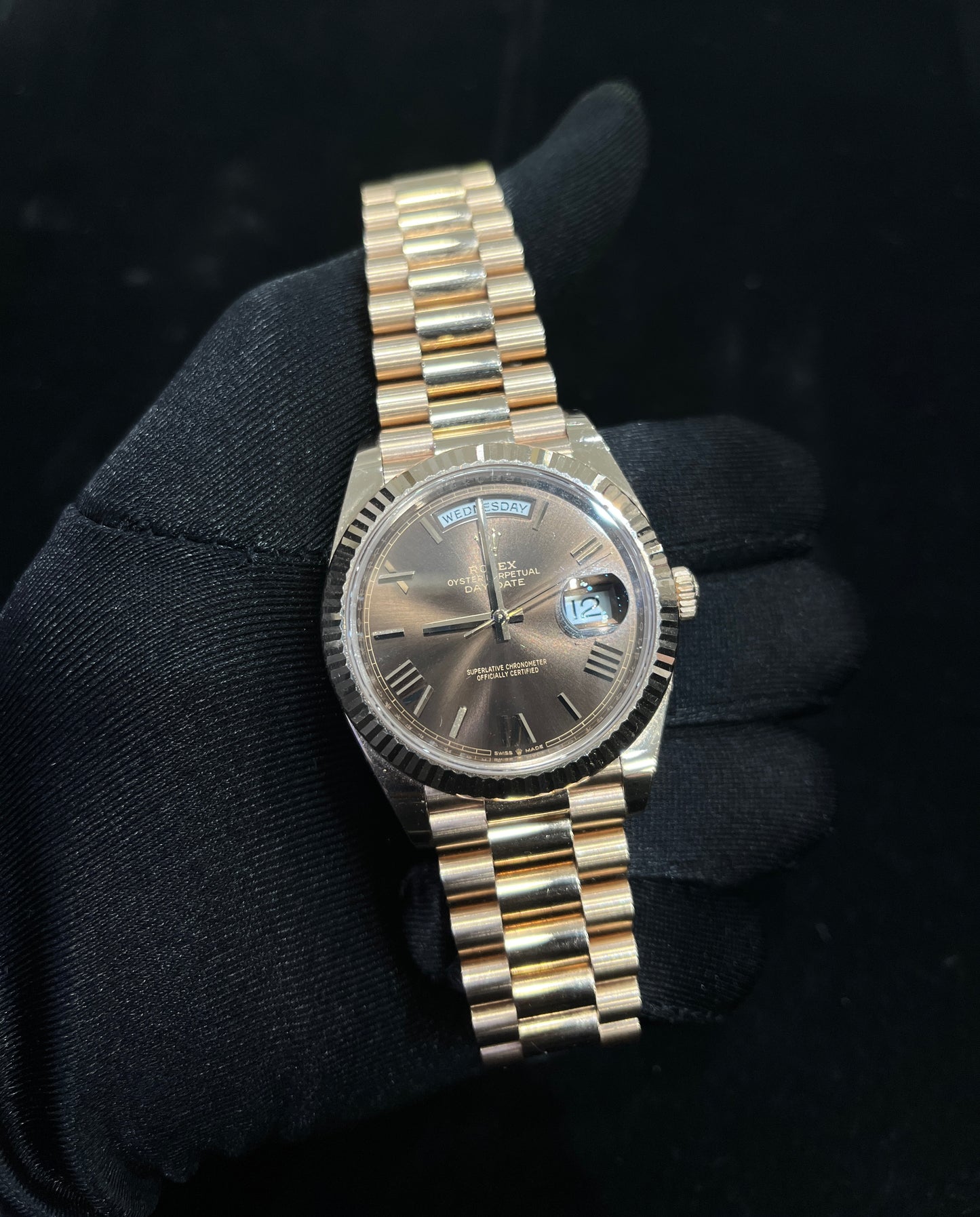 Rolex Day-Date 40 — Everose Gold & Chocolate Dial